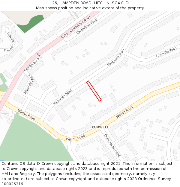26, HAMPDEN ROAD, HITCHIN, SG4 0LD: Location map and indicative extent of plot