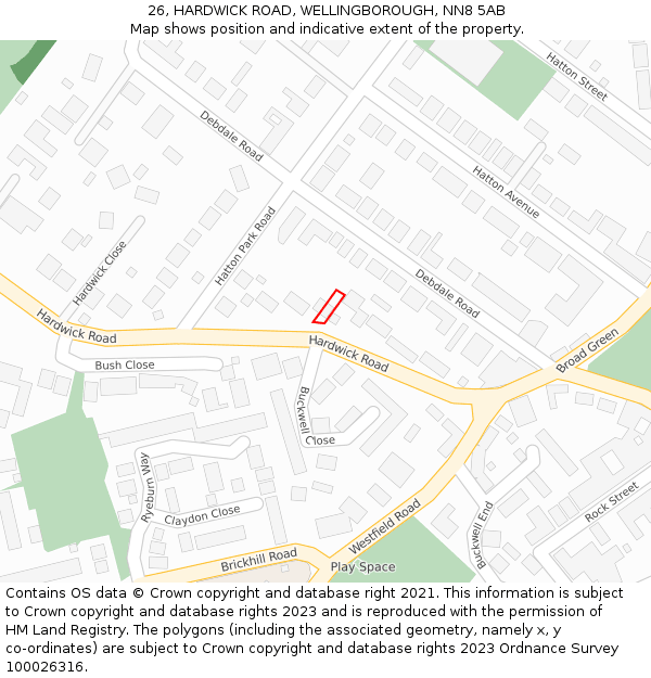 26, HARDWICK ROAD, WELLINGBOROUGH, NN8 5AB: Location map and indicative extent of plot