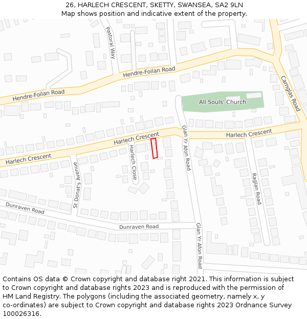 26, HARLECH CRESCENT, SKETTY, SWANSEA, SA2 9LN: Location map and indicative extent of plot