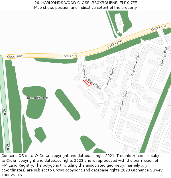 26, HARMONDS WOOD CLOSE, BROXBOURNE, EN10 7FE: Location map and indicative extent of plot
