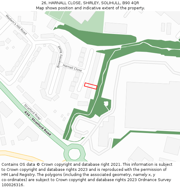 26, HARNALL CLOSE, SHIRLEY, SOLIHULL, B90 4QR: Location map and indicative extent of plot