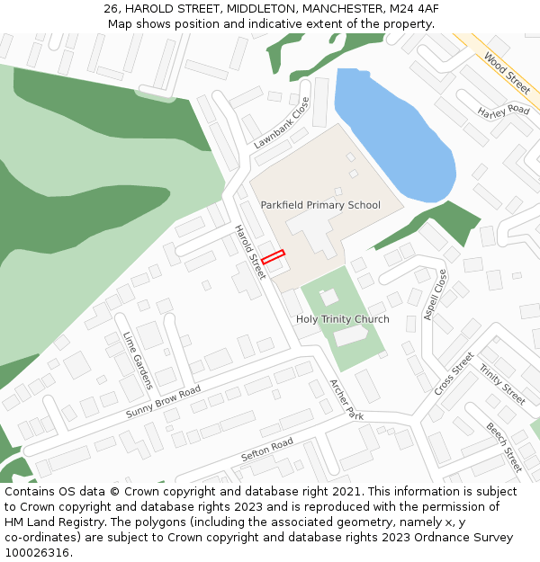 26, HAROLD STREET, MIDDLETON, MANCHESTER, M24 4AF: Location map and indicative extent of plot