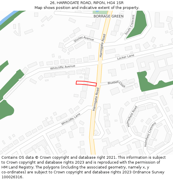 26, HARROGATE ROAD, RIPON, HG4 1SR: Location map and indicative extent of plot