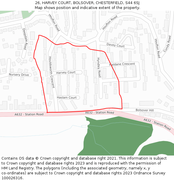 26, HARVEY COURT, BOLSOVER, CHESTERFIELD, S44 6SJ: Location map and indicative extent of plot