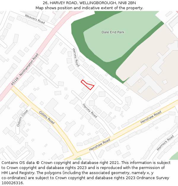 26, HARVEY ROAD, WELLINGBOROUGH, NN8 2BN: Location map and indicative extent of plot