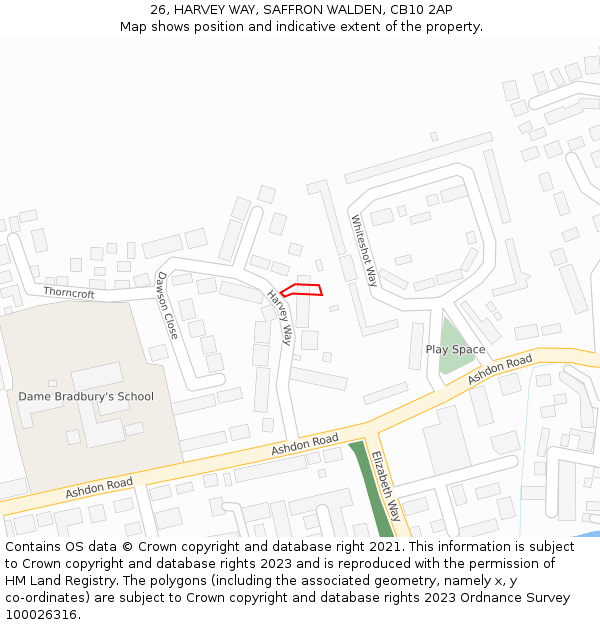 26, HARVEY WAY, SAFFRON WALDEN, CB10 2AP: Location map and indicative extent of plot