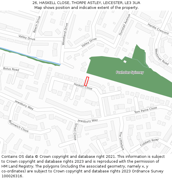 26, HASKELL CLOSE, THORPE ASTLEY, LEICESTER, LE3 3UA: Location map and indicative extent of plot