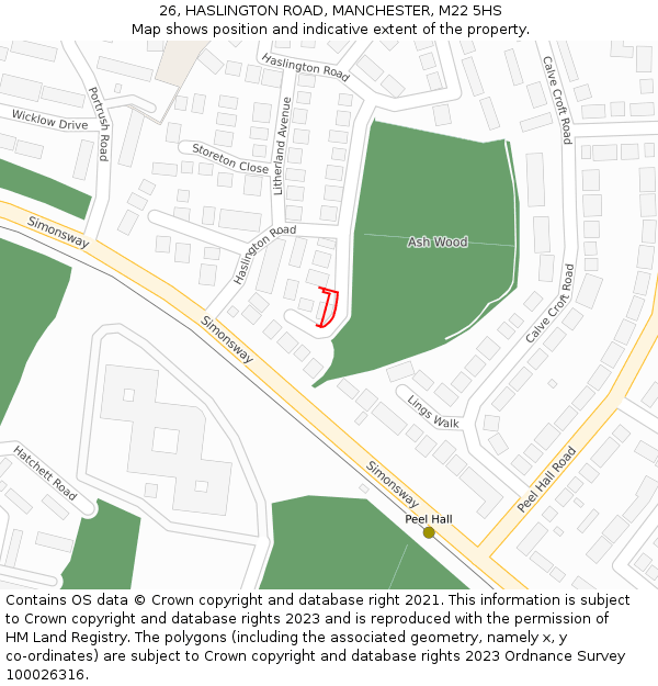 26, HASLINGTON ROAD, MANCHESTER, M22 5HS: Location map and indicative extent of plot