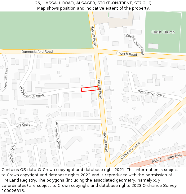 26, HASSALL ROAD, ALSAGER, STOKE-ON-TRENT, ST7 2HQ: Location map and indicative extent of plot