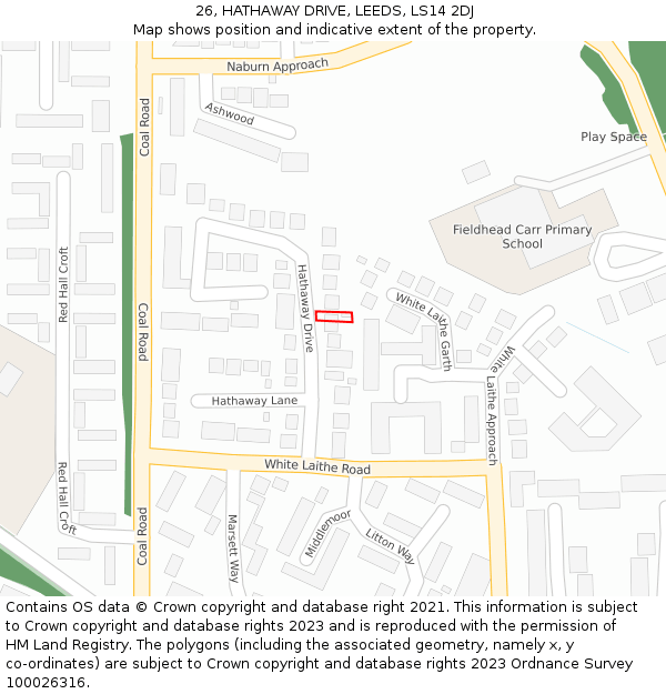 26, HATHAWAY DRIVE, LEEDS, LS14 2DJ: Location map and indicative extent of plot