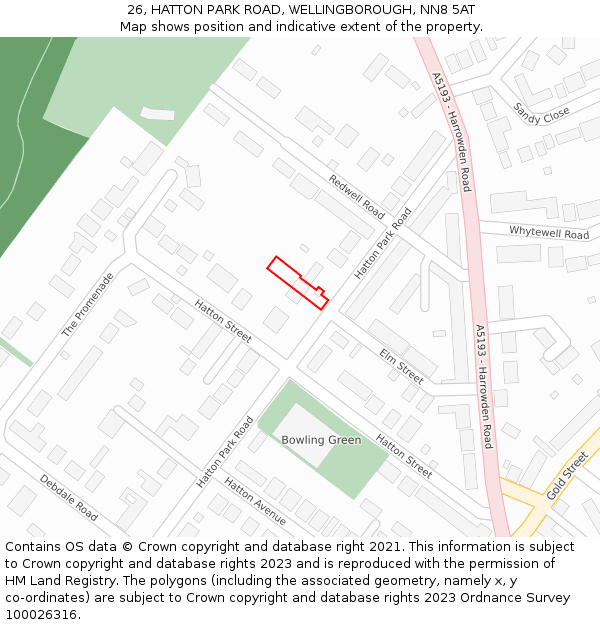 26, HATTON PARK ROAD, WELLINGBOROUGH, NN8 5AT: Location map and indicative extent of plot