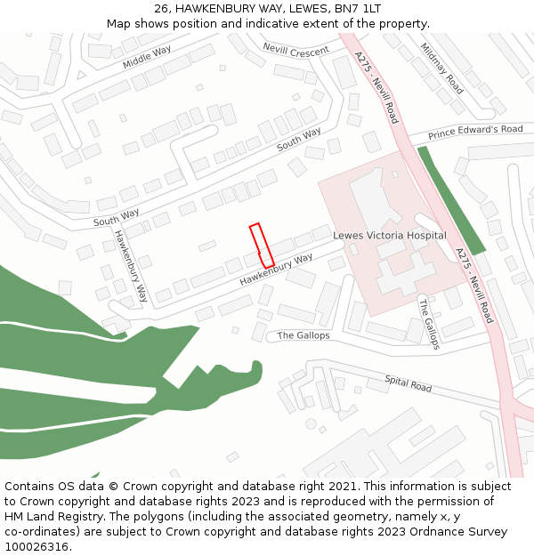 26, HAWKENBURY WAY, LEWES, BN7 1LT: Location map and indicative extent of plot