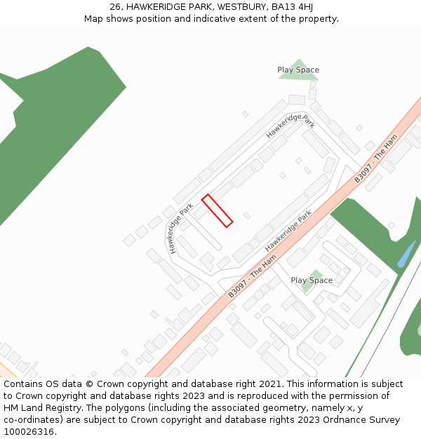 26, HAWKERIDGE PARK, WESTBURY, BA13 4HJ: Location map and indicative extent of plot