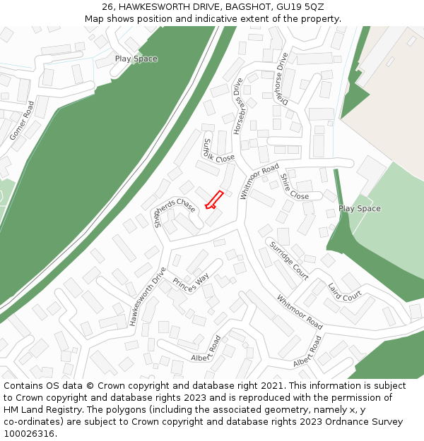 26, HAWKESWORTH DRIVE, BAGSHOT, GU19 5QZ: Location map and indicative extent of plot