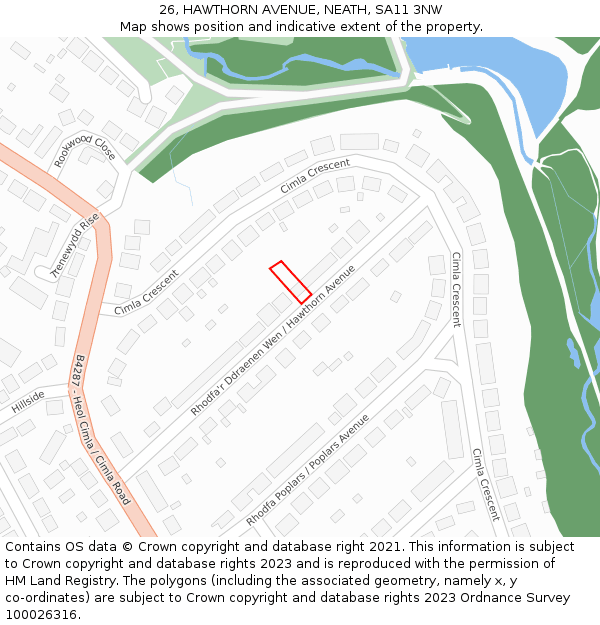 26, HAWTHORN AVENUE, NEATH, SA11 3NW: Location map and indicative extent of plot