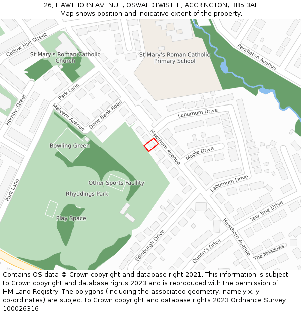 26, HAWTHORN AVENUE, OSWALDTWISTLE, ACCRINGTON, BB5 3AE: Location map and indicative extent of plot