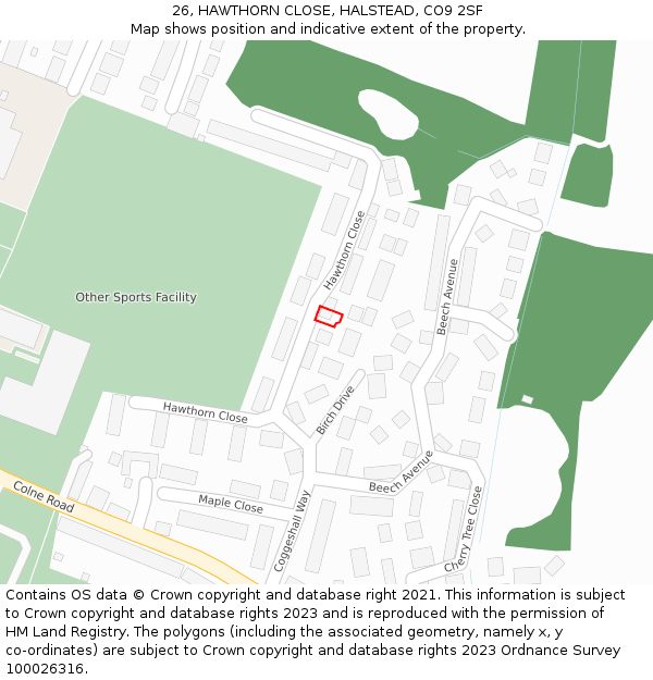 26, HAWTHORN CLOSE, HALSTEAD, CO9 2SF: Location map and indicative extent of plot