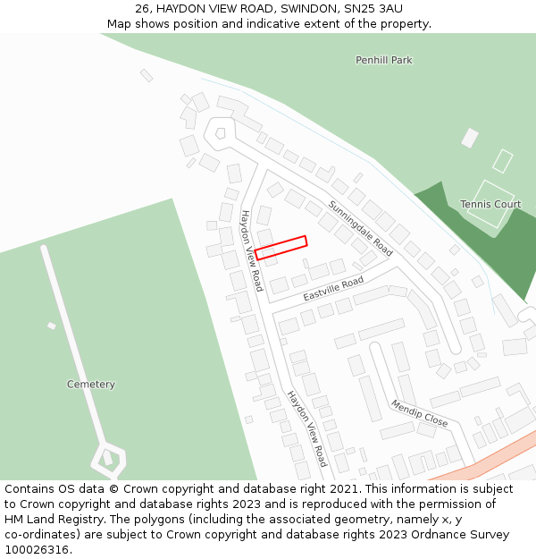 26, HAYDON VIEW ROAD, SWINDON, SN25 3AU: Location map and indicative extent of plot