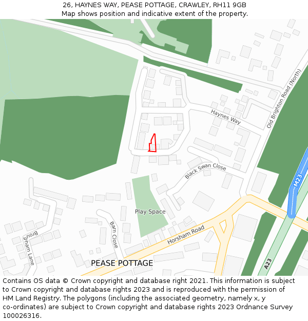 26, HAYNES WAY, PEASE POTTAGE, CRAWLEY, RH11 9GB: Location map and indicative extent of plot