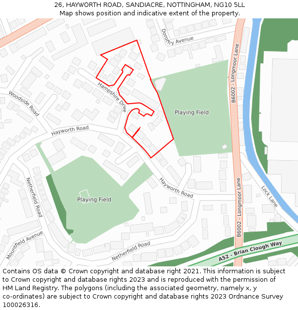 26, HAYWORTH ROAD, SANDIACRE, NOTTINGHAM, NG10 5LL: Location map and indicative extent of plot