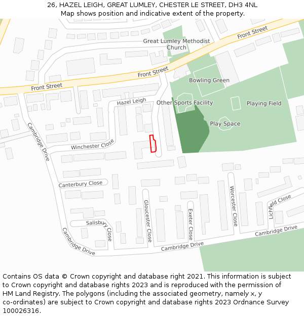 26, HAZEL LEIGH, GREAT LUMLEY, CHESTER LE STREET, DH3 4NL: Location map and indicative extent of plot