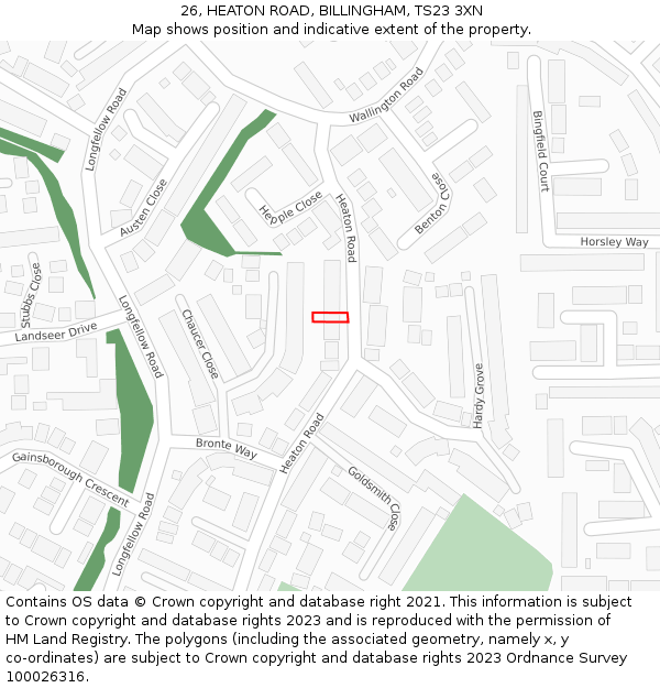 26, HEATON ROAD, BILLINGHAM, TS23 3XN: Location map and indicative extent of plot