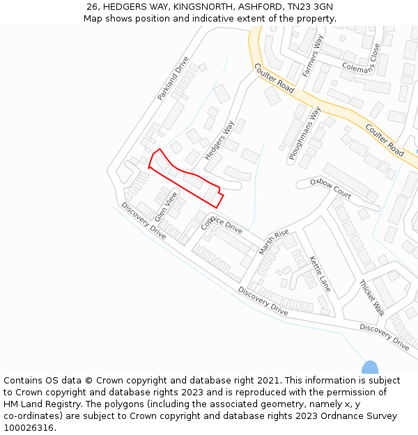 26, HEDGERS WAY, KINGSNORTH, ASHFORD, TN23 3GN: Location map and indicative extent of plot