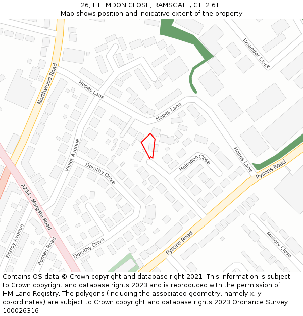 26, HELMDON CLOSE, RAMSGATE, CT12 6TT: Location map and indicative extent of plot