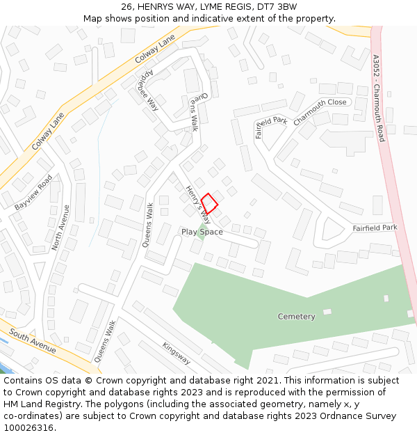 26, HENRYS WAY, LYME REGIS, DT7 3BW: Location map and indicative extent of plot