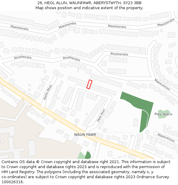 26, HEOL ALUN, WAUNFAWR, ABERYSTWYTH, SY23 3BB: Location map and indicative extent of plot