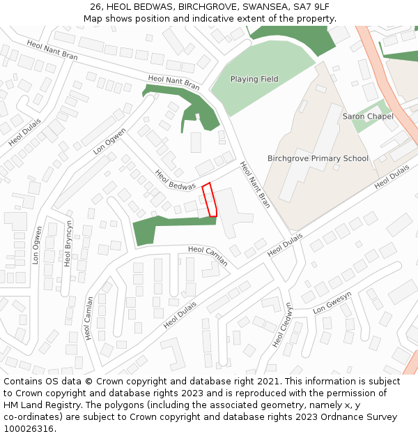 26, HEOL BEDWAS, BIRCHGROVE, SWANSEA, SA7 9LF: Location map and indicative extent of plot