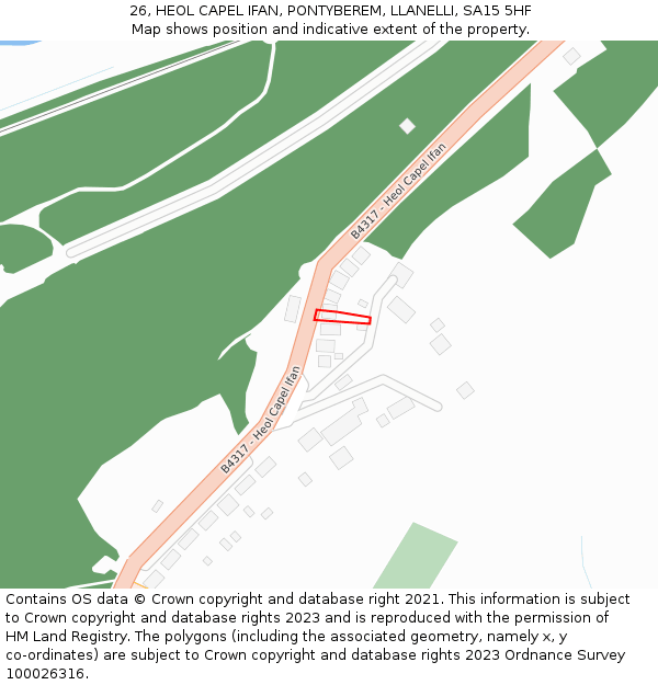 26, HEOL CAPEL IFAN, PONTYBEREM, LLANELLI, SA15 5HF: Location map and indicative extent of plot