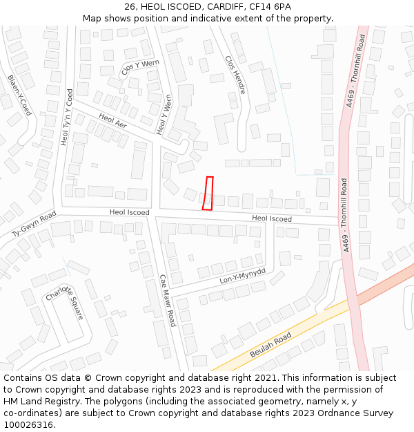 26, HEOL ISCOED, CARDIFF, CF14 6PA: Location map and indicative extent of plot