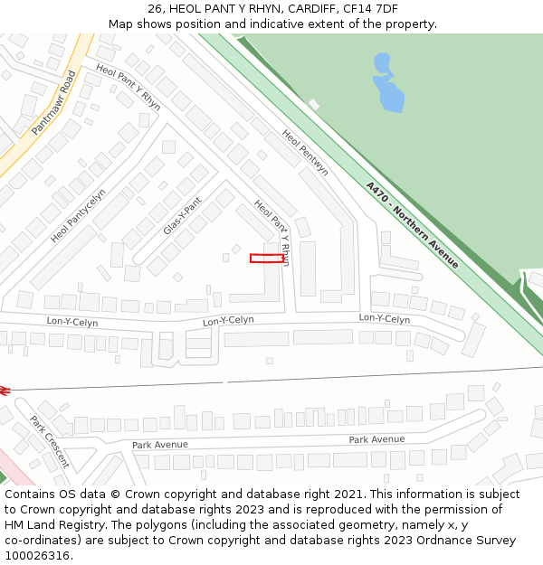 26, HEOL PANT Y RHYN, CARDIFF, CF14 7DF: Location map and indicative extent of plot