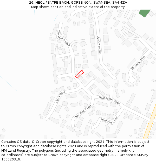 26, HEOL PENTRE BACH, GORSEINON, SWANSEA, SA4 4ZA: Location map and indicative extent of plot