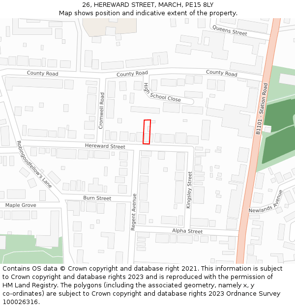 26, HEREWARD STREET, MARCH, PE15 8LY: Location map and indicative extent of plot