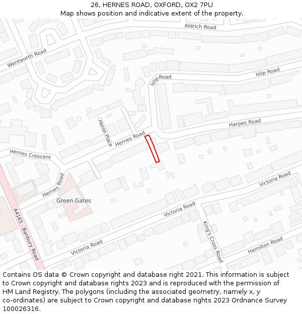 26, HERNES ROAD, OXFORD, OX2 7PU: Location map and indicative extent of plot