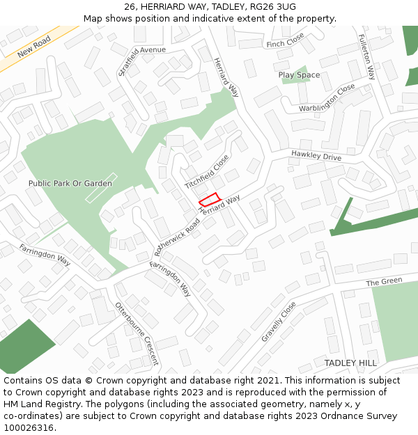 26, HERRIARD WAY, TADLEY, RG26 3UG: Location map and indicative extent of plot