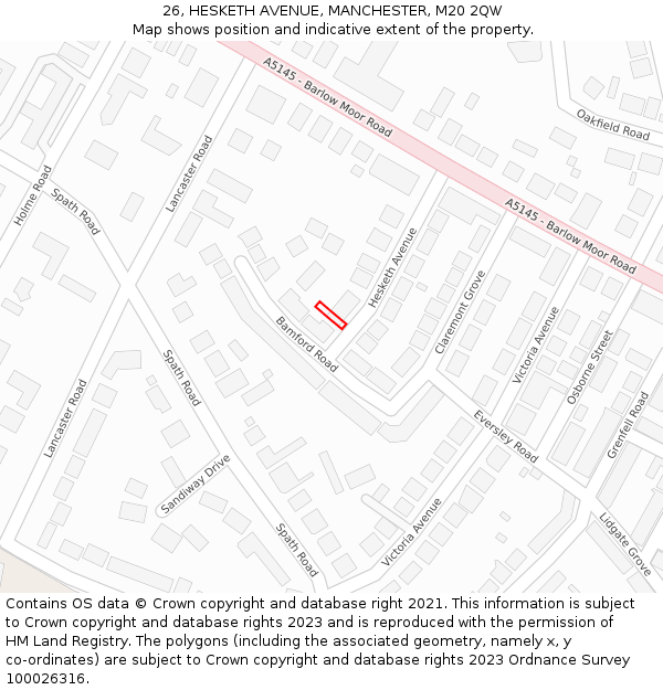 26, HESKETH AVENUE, MANCHESTER, M20 2QW: Location map and indicative extent of plot