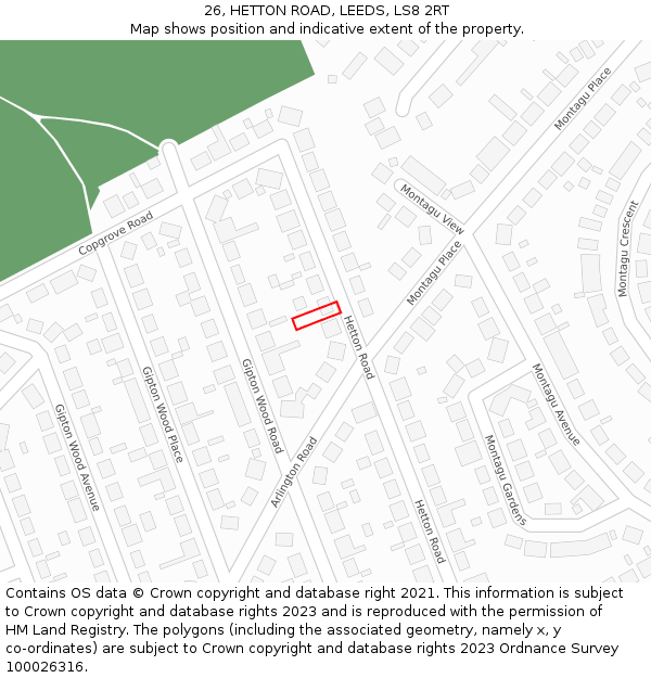 26, HETTON ROAD, LEEDS, LS8 2RT: Location map and indicative extent of plot