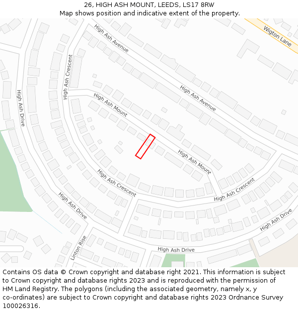 26, HIGH ASH MOUNT, LEEDS, LS17 8RW: Location map and indicative extent of plot
