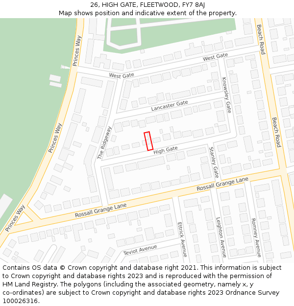 26, HIGH GATE, FLEETWOOD, FY7 8AJ: Location map and indicative extent of plot