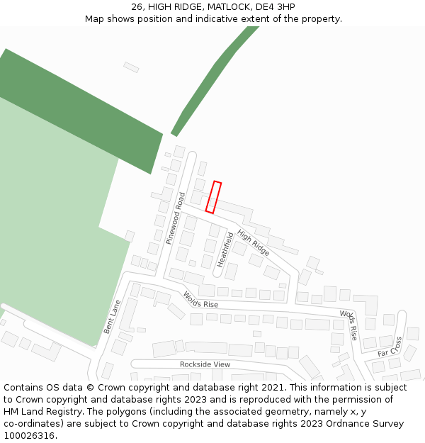 26, HIGH RIDGE, MATLOCK, DE4 3HP: Location map and indicative extent of plot