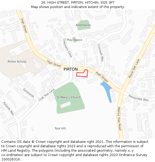 26, HIGH STREET, PIRTON, HITCHIN, SG5 3PT: Location map and indicative extent of plot