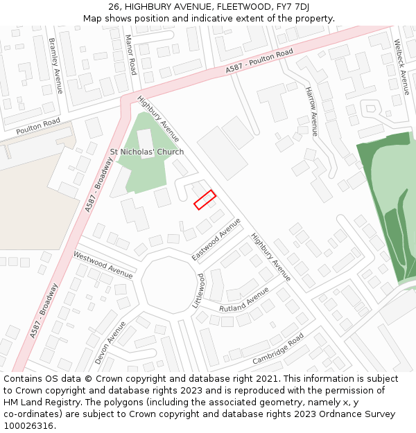 26, HIGHBURY AVENUE, FLEETWOOD, FY7 7DJ: Location map and indicative extent of plot