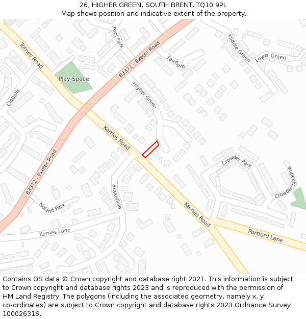 26, HIGHER GREEN, SOUTH BRENT, TQ10 9PL: Location map and indicative extent of plot