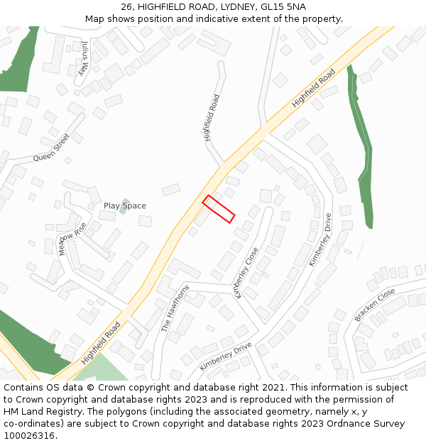 26, HIGHFIELD ROAD, LYDNEY, GL15 5NA: Location map and indicative extent of plot