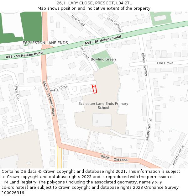 26, HILARY CLOSE, PRESCOT, L34 2TL: Location map and indicative extent of plot