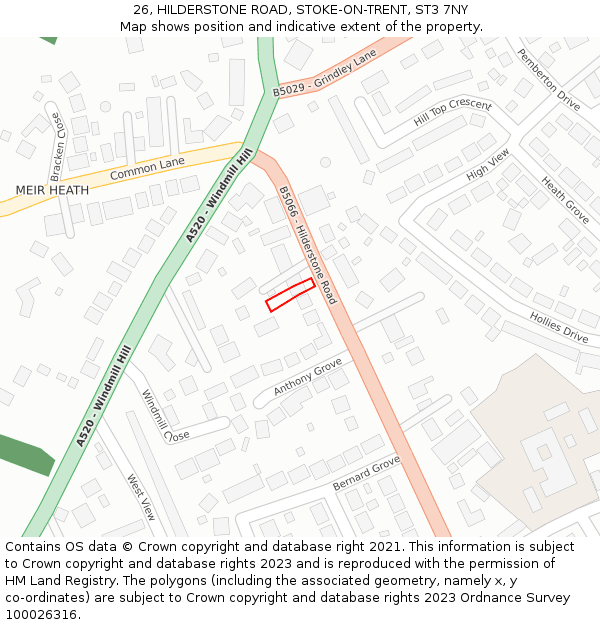 26, HILDERSTONE ROAD, STOKE-ON-TRENT, ST3 7NY: Location map and indicative extent of plot