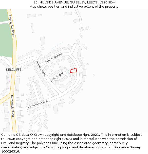 26, HILLSIDE AVENUE, GUISELEY, LEEDS, LS20 9DH: Location map and indicative extent of plot